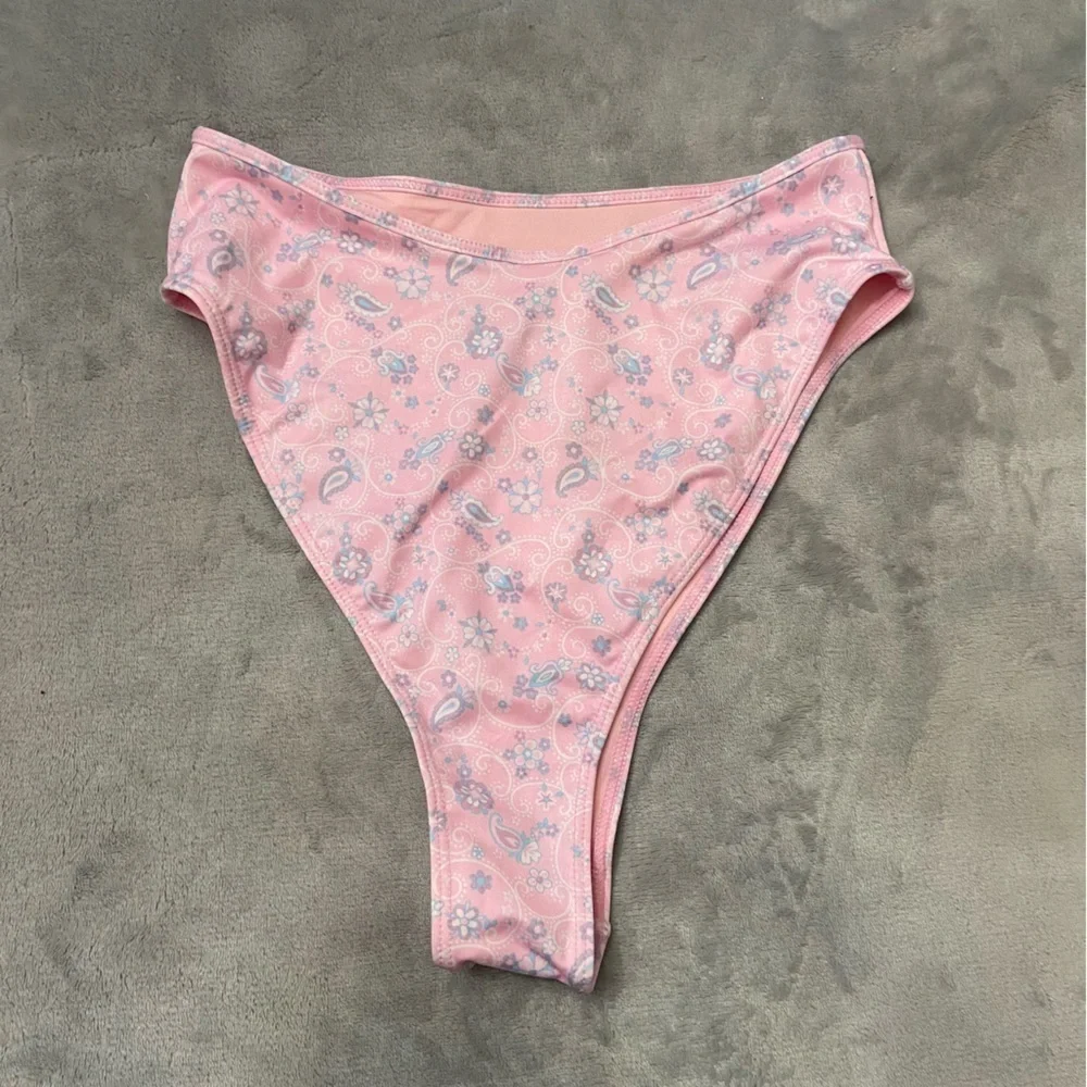 New! Frankies Bikini's Pink Paisley Floral High Rise Bikini Bottom 10724